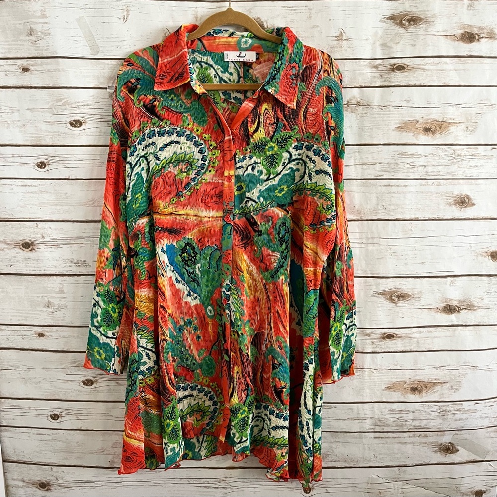Rossi Roma Italy Crinkle Multicolor Artsy Top Tunic Plus Size 1XL